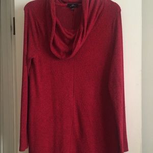 Red cowl neck sweater shirt.